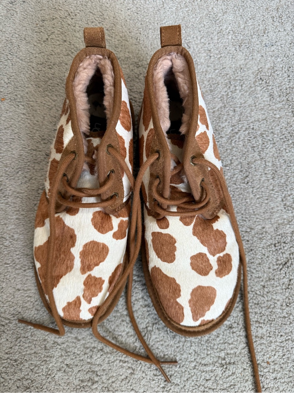 Womens Ugg Cow Print Brown & White Ankle Boots